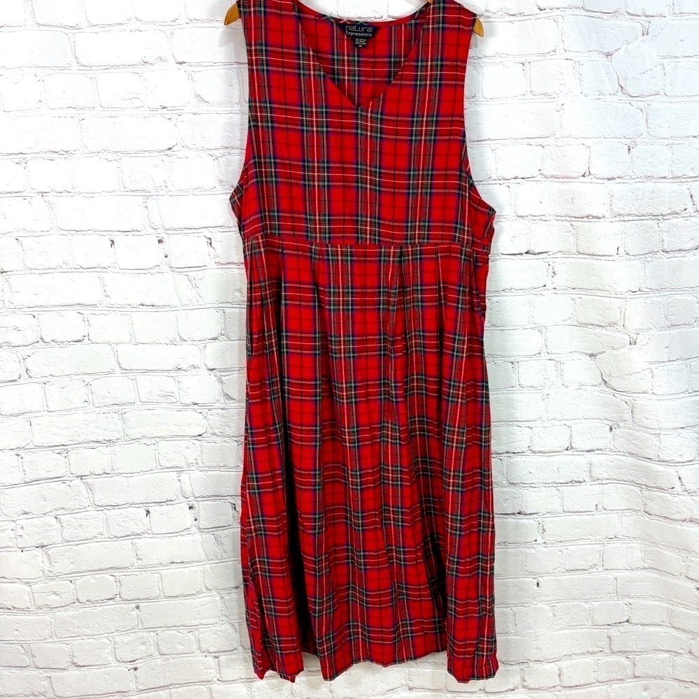 Vintage plaid Grannycore dress Multicolored Pleated Sundress Christmas maxi